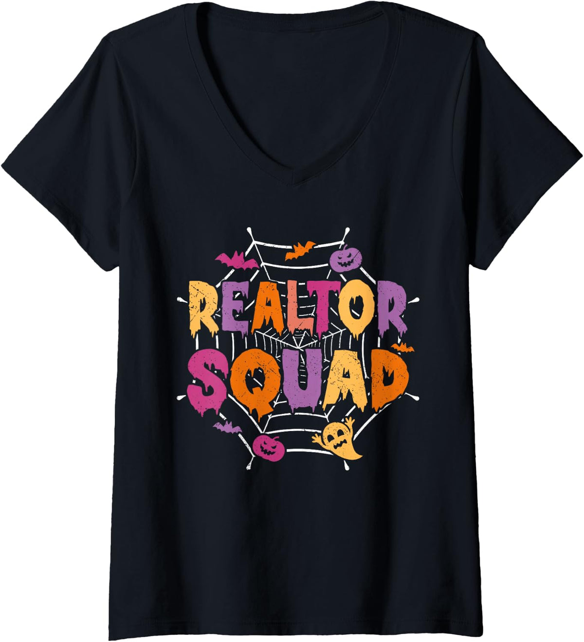 Women's Halloween Realtor Squad Matching Real Estate Agent V-Neck T-Shirt - Black