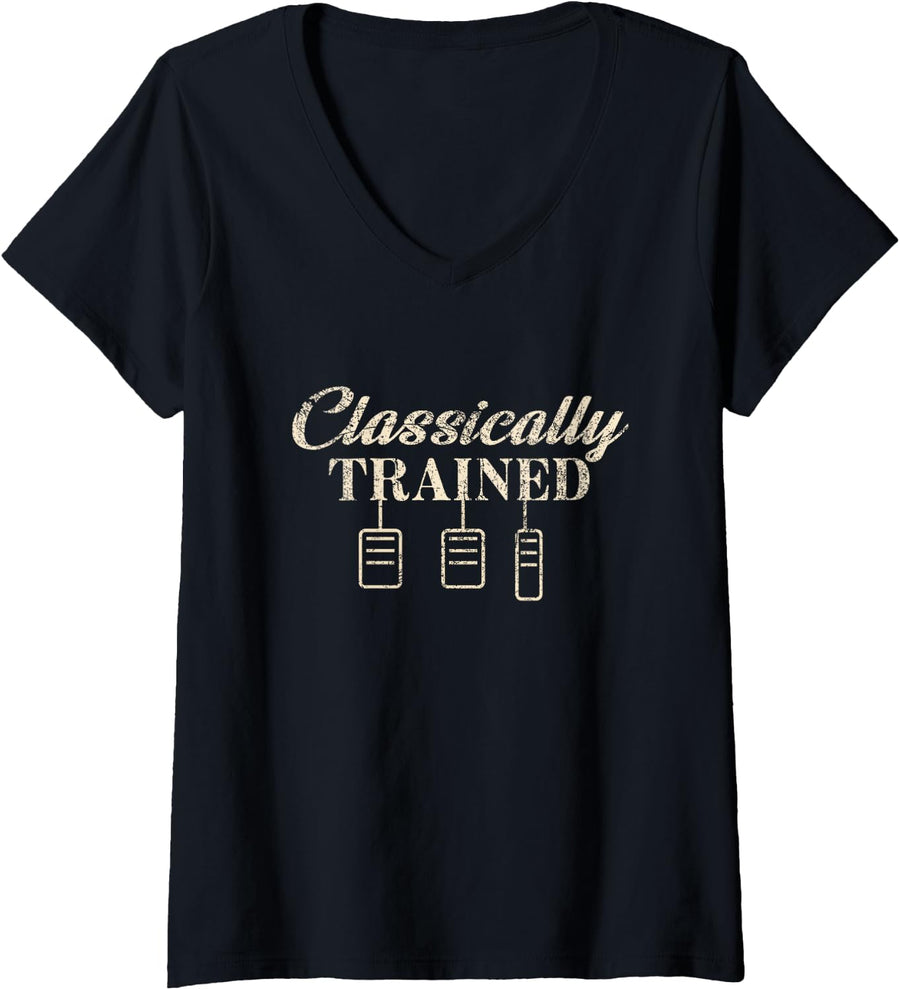Women's Classically Trained Manual Car Pedals Driving Humor V-Neck T-Shirt - Black