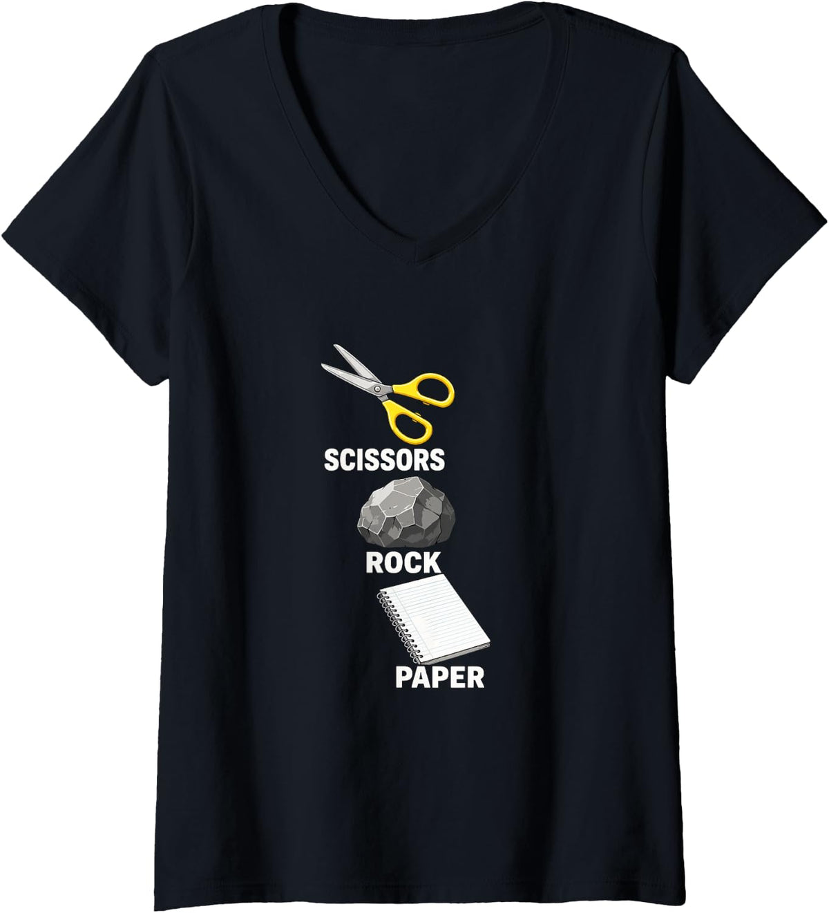 Women's Scissors Rock Paper Classic Hand Game Fun V-Neck T-Shirt - Black