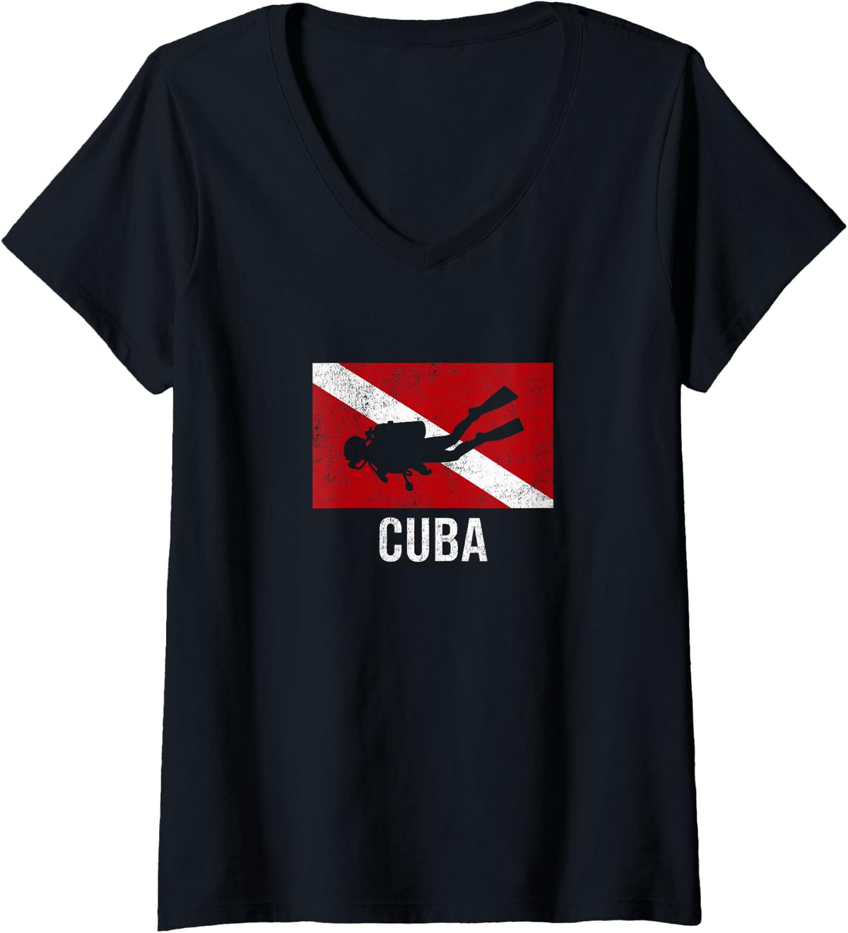 Women's Cuba Scuba Diving Diver Dive Flag Gift V-Neck T-Shirt - Black