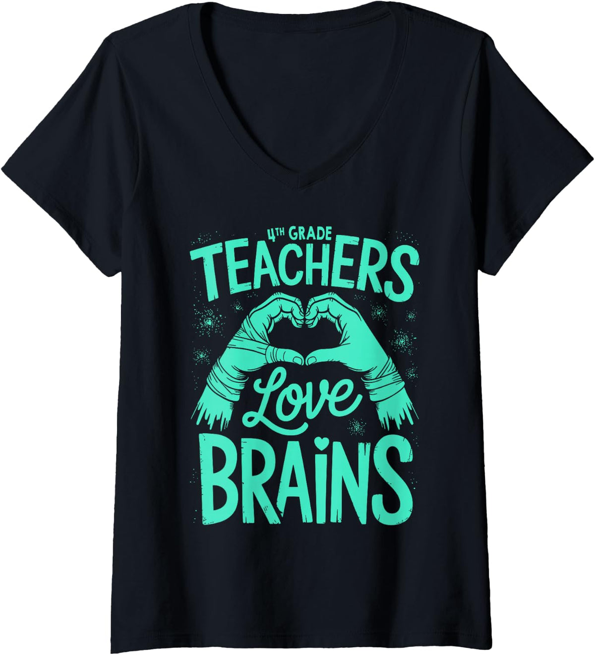 Women's 4th Grade Teachers Love Brains Shirt Women Funny Teachers V-Neck T-Shirt - Black