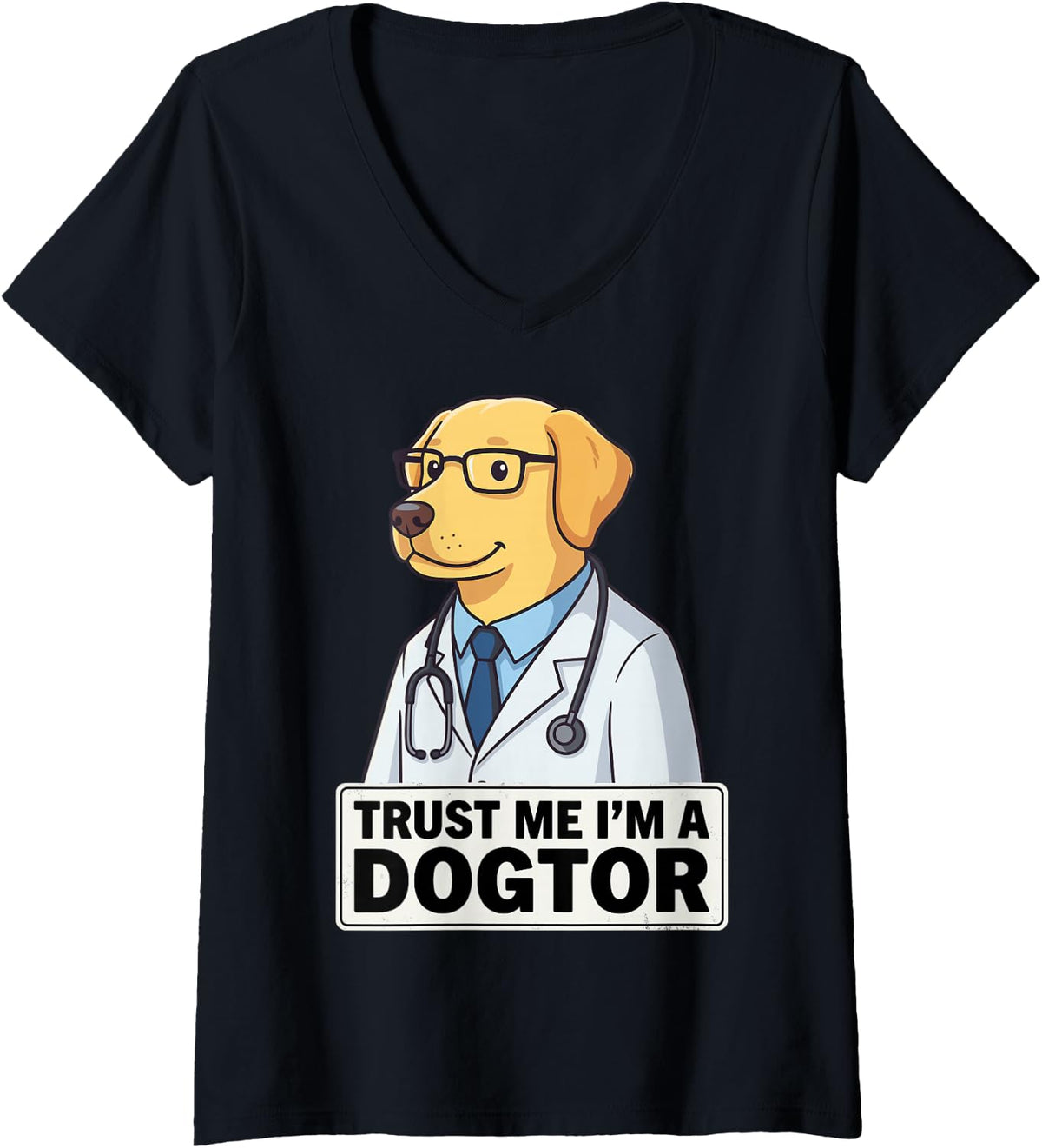 Women's Trust Me I'm A Dogtor Funny Veterinarian Vet Doctor Tee V-Neck T-Shirt - Black
