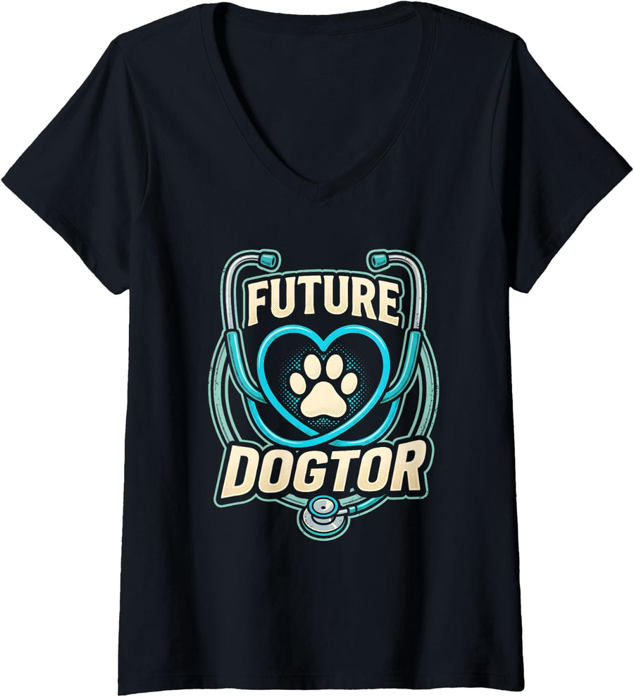 Women's Cute Future Veterinarian Future Vet Future Dogtor V-Neck T-Shirt - Black