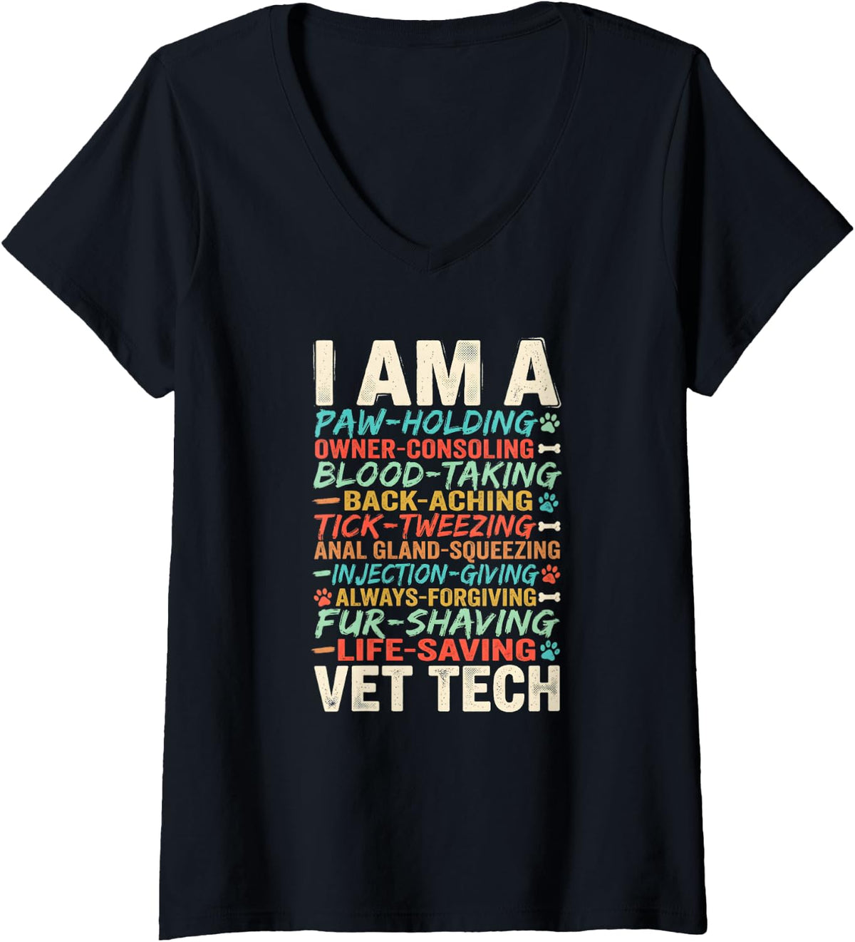Women's Funny Paw Holding Life Saving Vet Tech V-Neck T-Shirt - Black