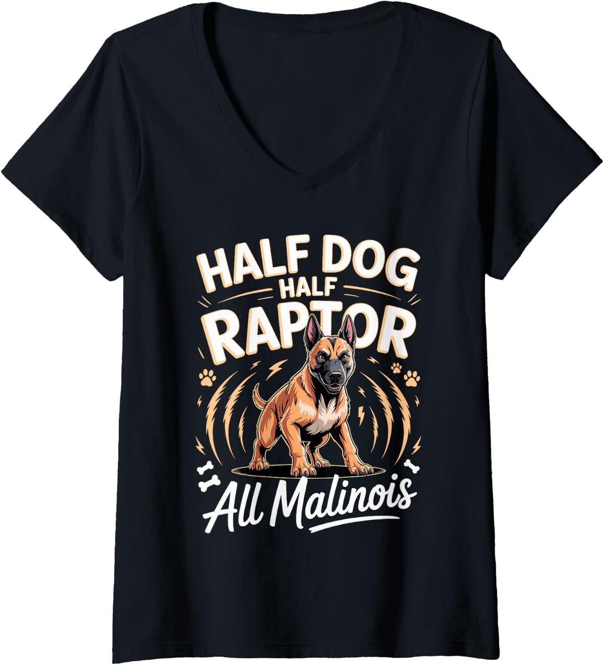 Women's Half Dog Half Raptor All Malinois V-Neck T-Shirt - Black