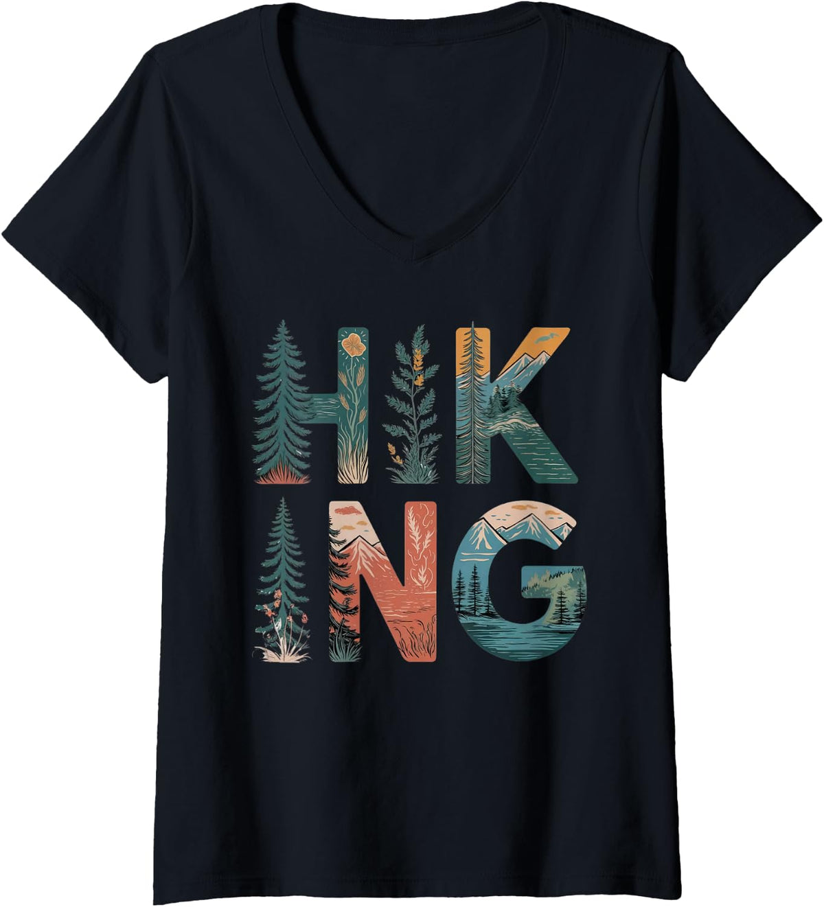 Women's Hiking Mountains Adventure Outdoors Sublimation V-Neck T-Shirt - Black