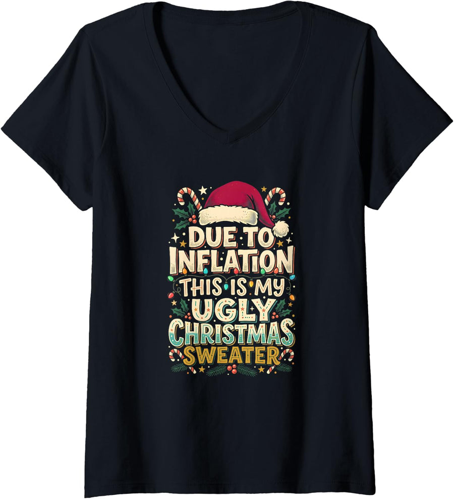 Women's Veterinary Medicine Vet Tech Veterinarian Christmas V-Neck T-Shirt - Black