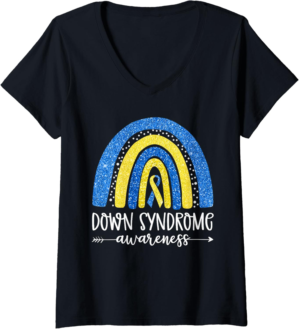 Women's World Down Syndrome Awareness Month Rainbow National T21 Day V-Neck T-Shirt - Black