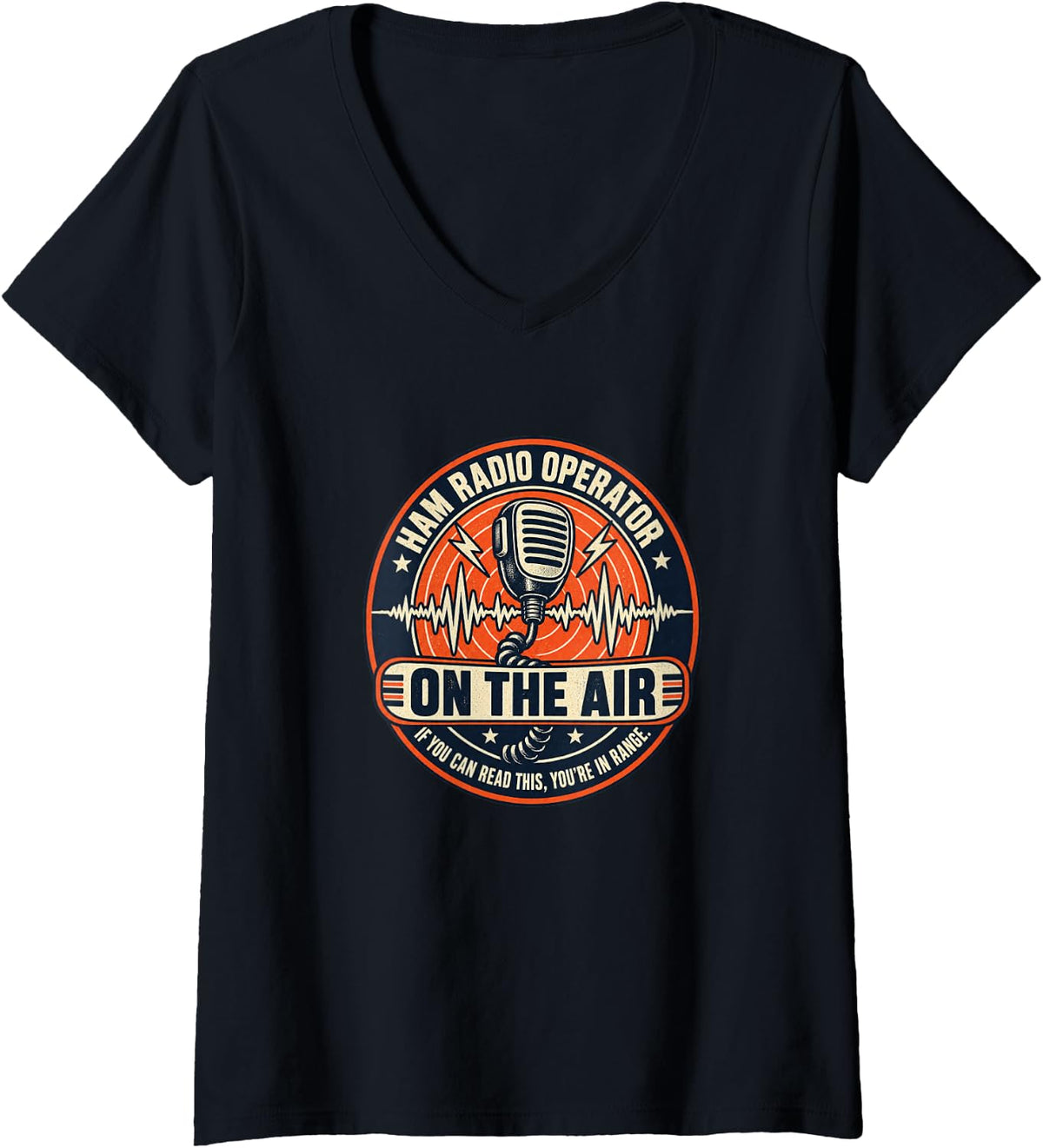 Women's If You Can Read This You're in Range, Ham Radio Operator V-Neck T-Shirt - Black