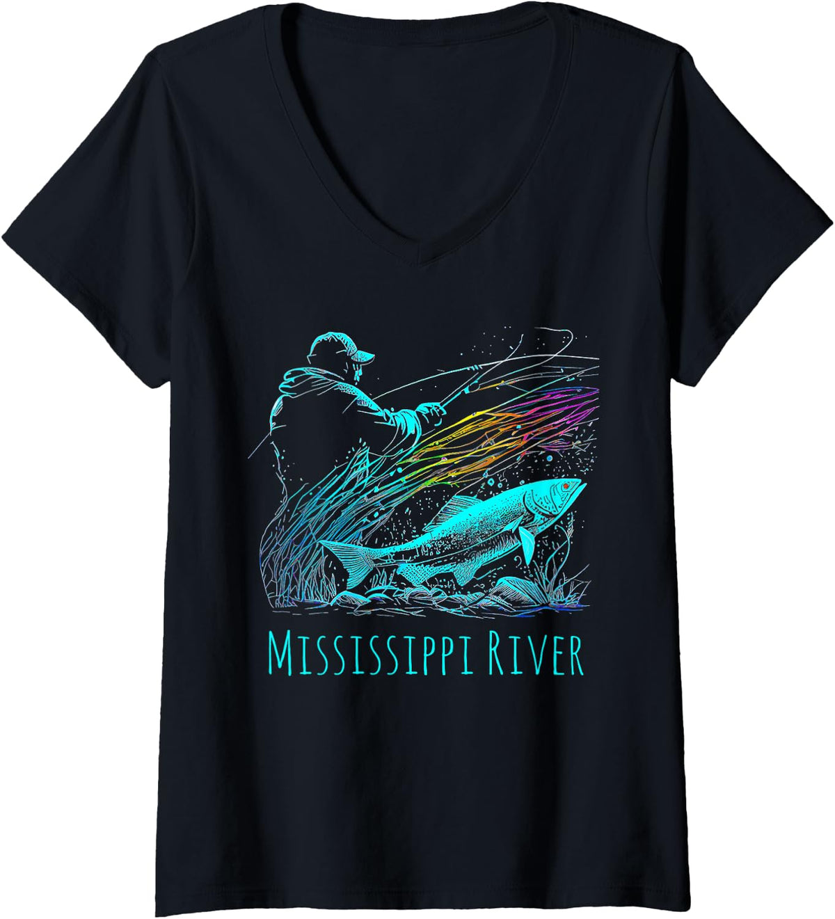 Women's Mississippi River V-Neck T-Shirt - Black