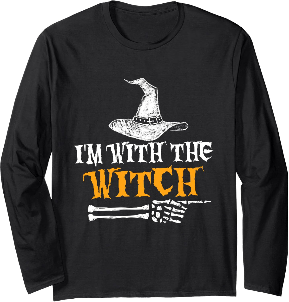 Halloween Shirts for Men I'm with The Witch Funny Halloween Long Sleeve T-Shirt - Adult Unisex Black