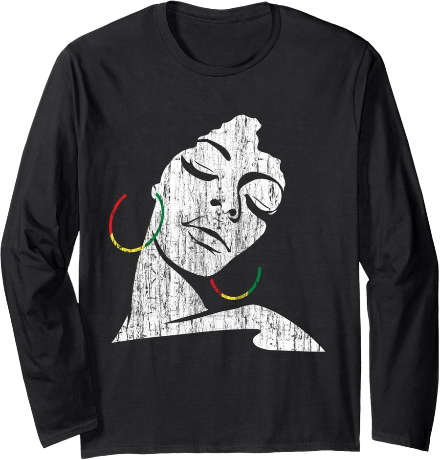 Beautiful African American Woman Long Sleeve T-Shirt - Adult Unisex Black