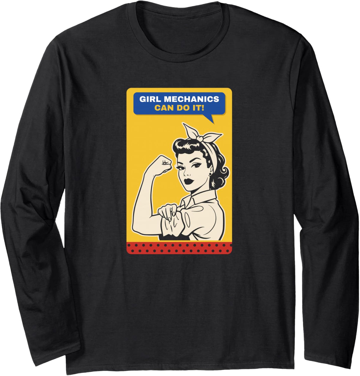 Girl Mechanic Retro Strong Woman Gift for Female Mechanics Long Sleeve T-Shirt - Adult Unisex Black