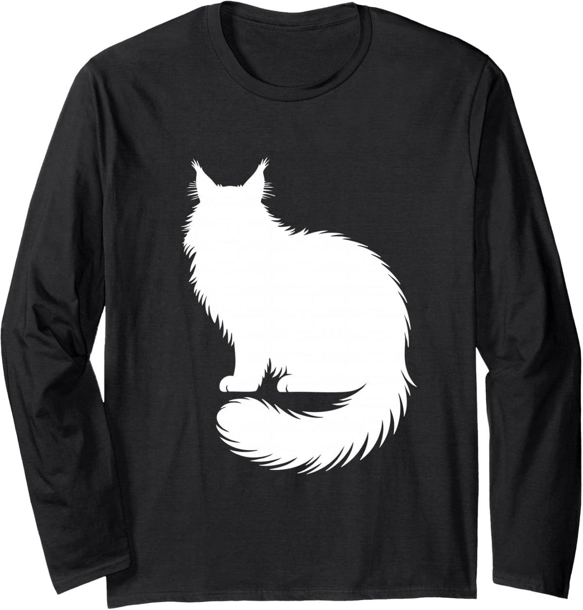Maine Coon Fluffy Silhouette Cat Lover Long Sleeve T-Shirt - Adult Unisex Black