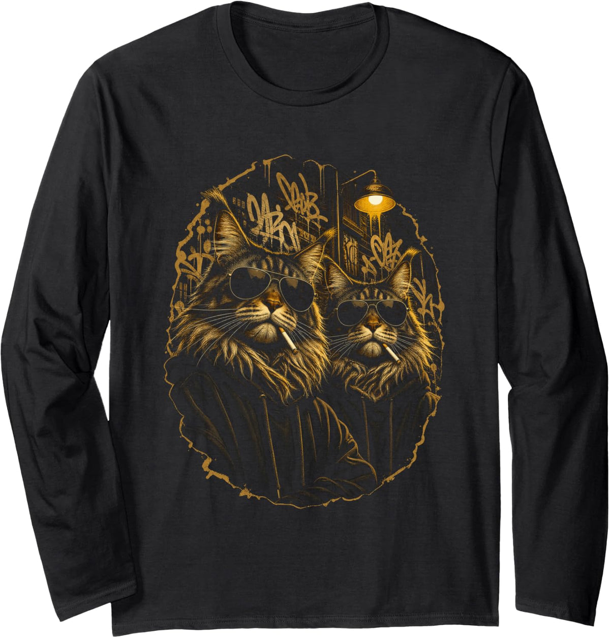 Maine Coon Cat Funny Cool Cat Lover Long Sleeve T-Shirt - Adult Unisex Black