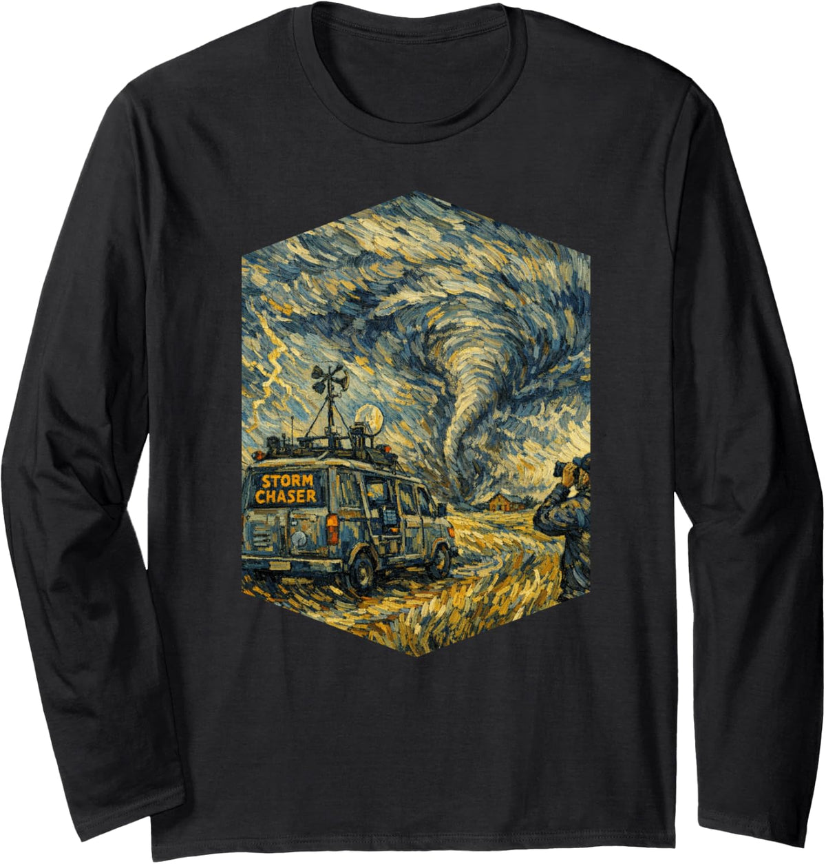 Storm Chaser Tornado Severe Weather Storm Chasing Art Long Sleeve T-Shirt - Adult Unisex Black