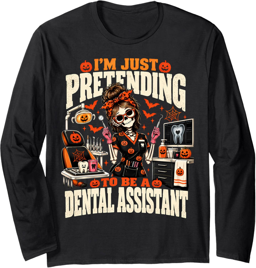 Halloween Dental Assistant Long Sleeve T-Shirt - Adult Unisex Black
