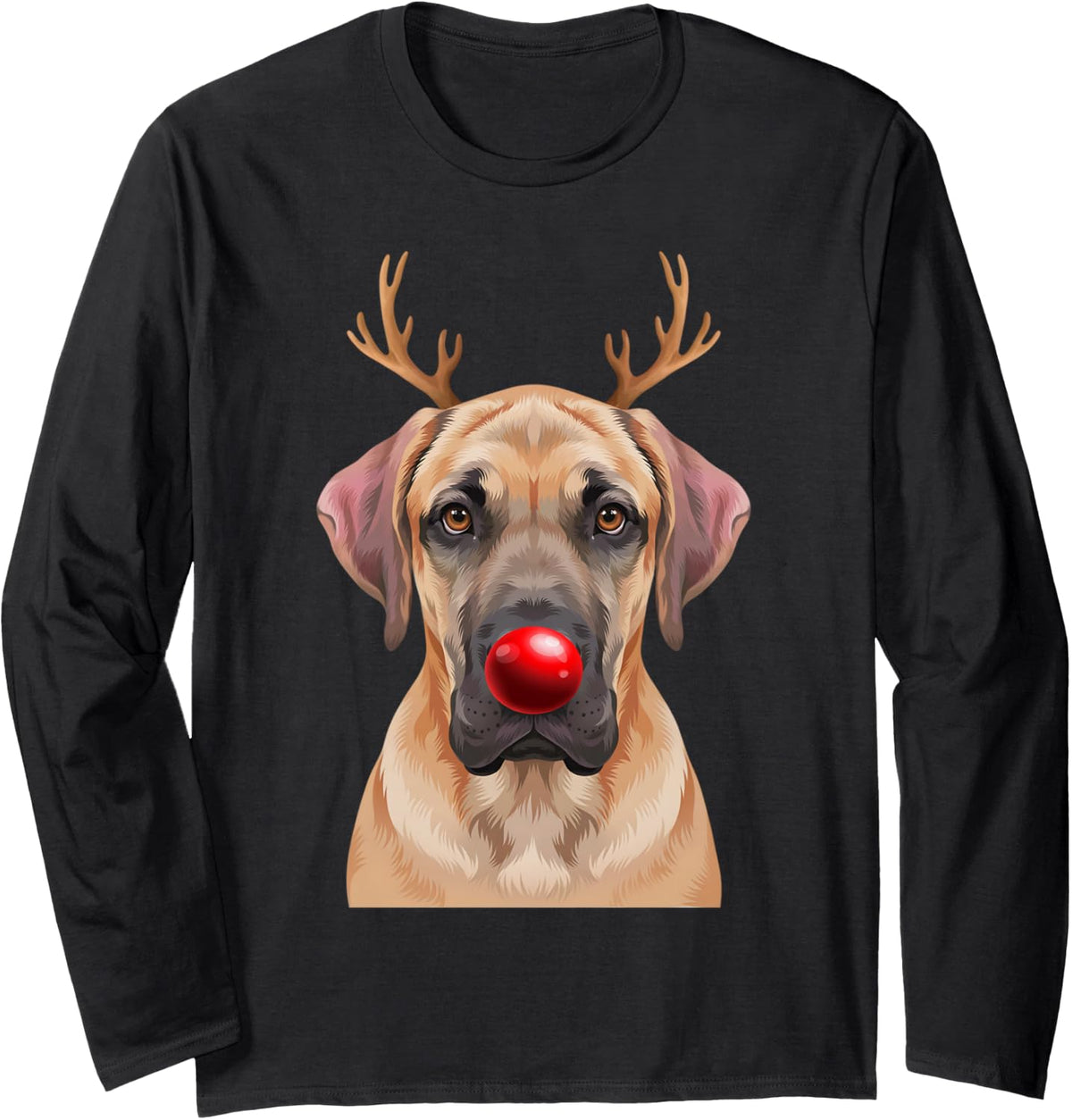 Great Dane Christmas Reindeer Antlers Puppy Mom and Dad Long Sleeve T-Shirt - Adult Unisex Black