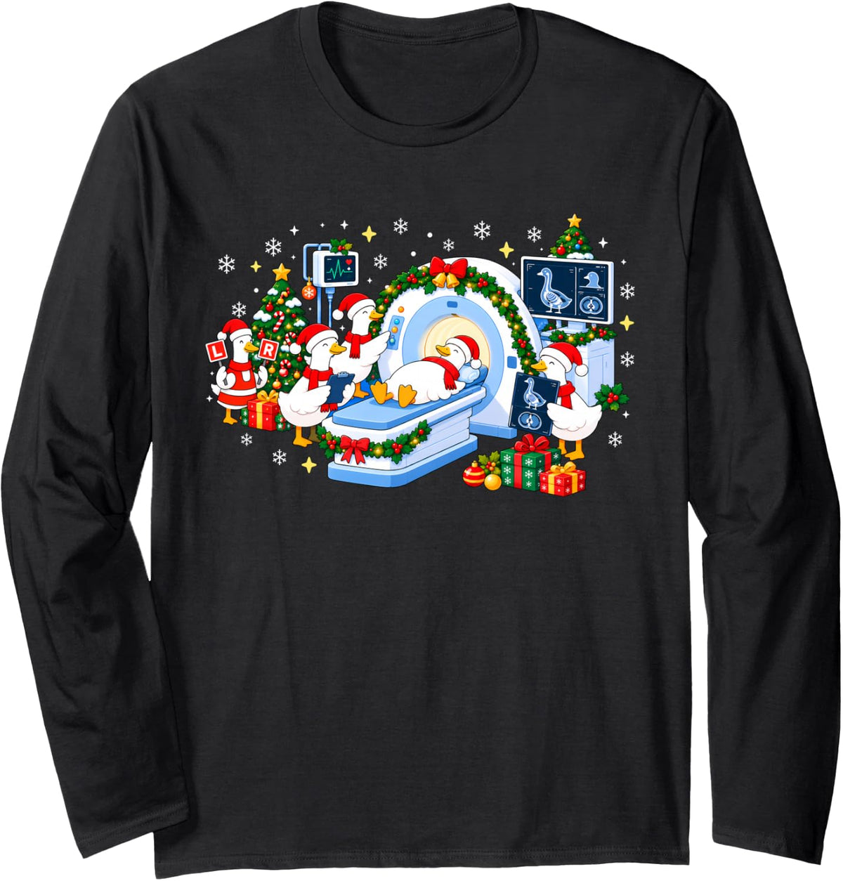 Radiologic Technologist Goose Santa X-ray Tech MRI Christmas Long Sleeve T-Shirt - Adult Unisex Black