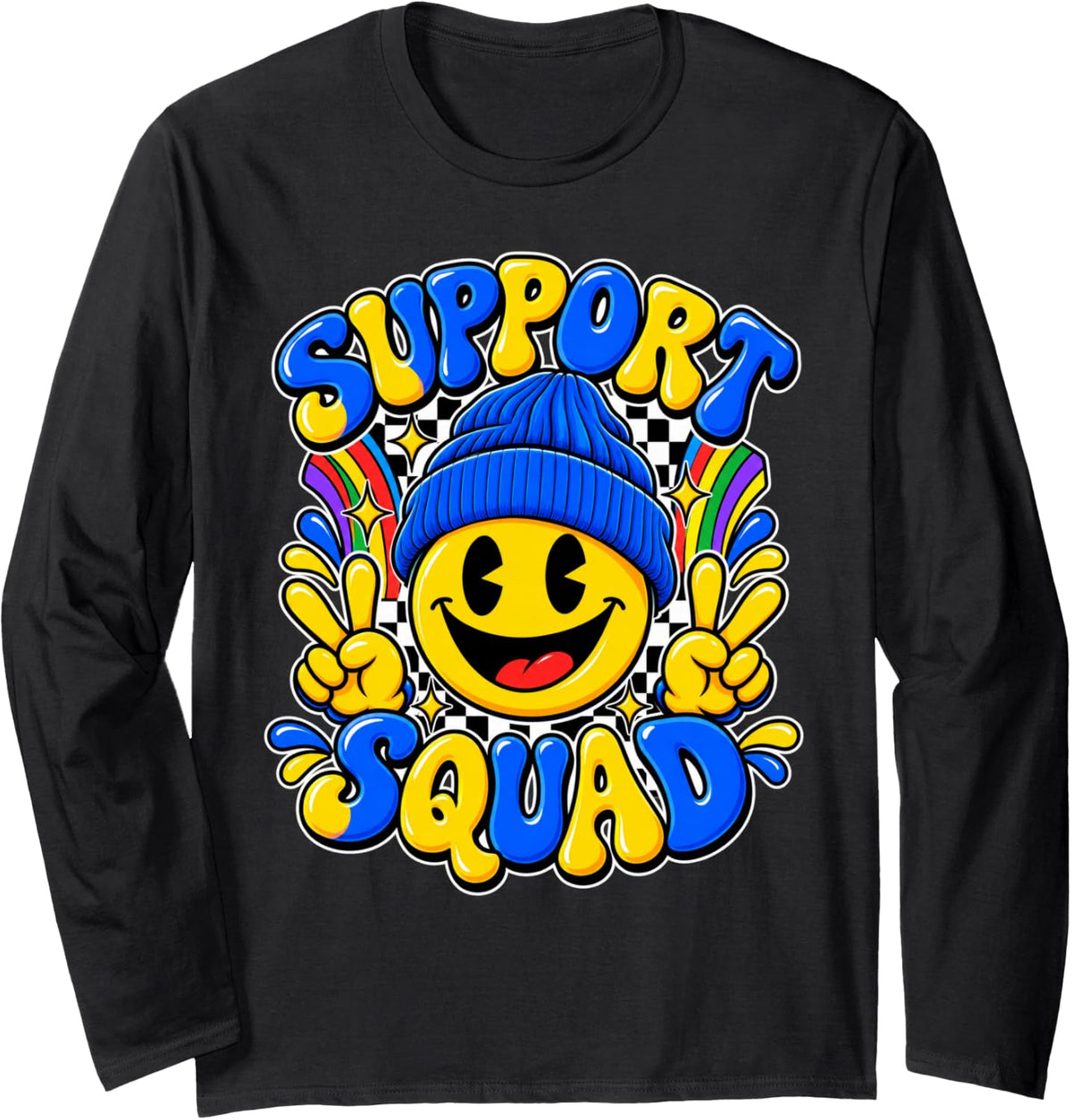 Support Squad World Down Syndrome Day Awareness Month Long Sleeve T-Shirt - Adult Unisex Black