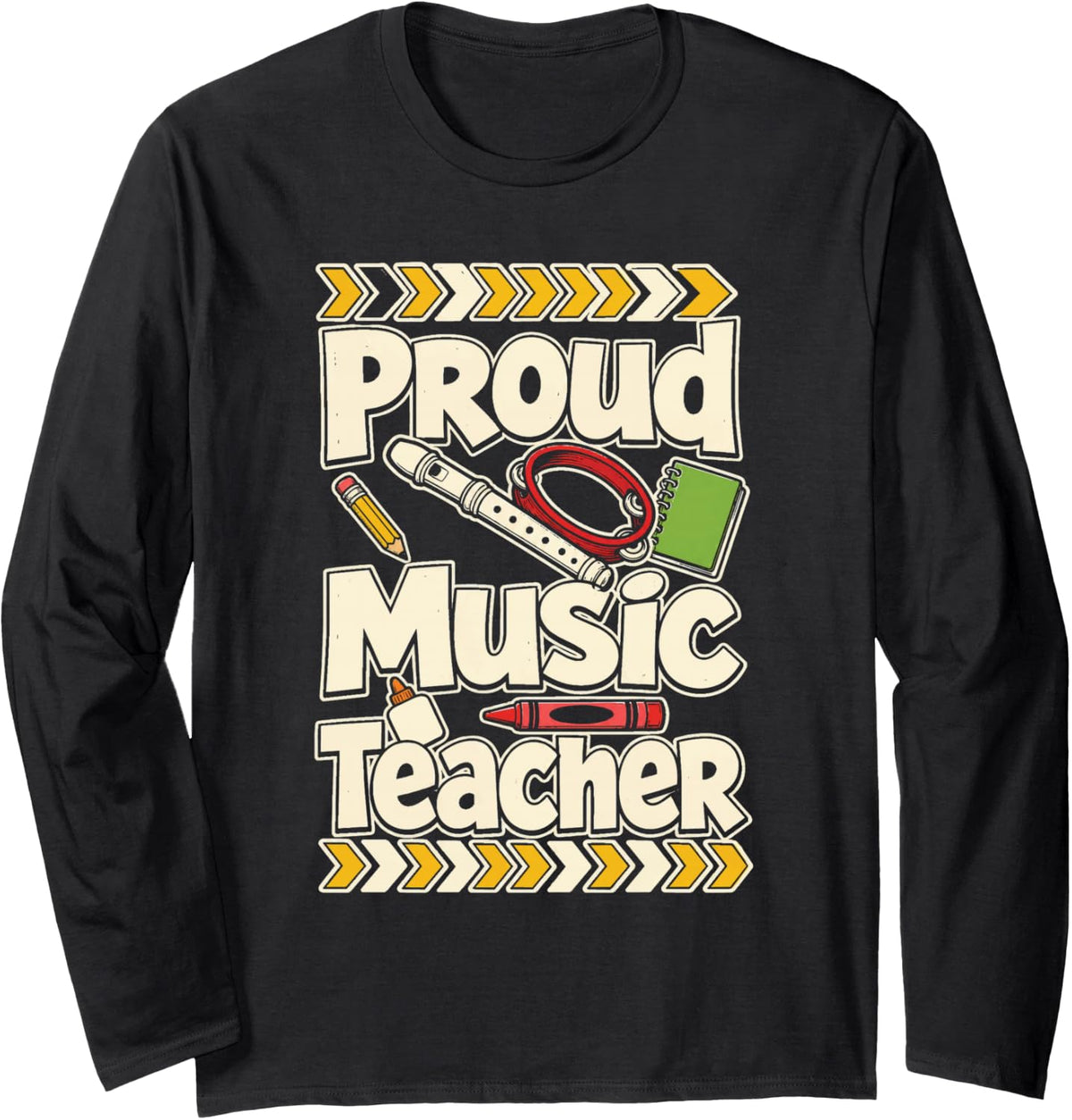 Music Teacher Proud Elementary Appreciation Gift Long Sleeve T-Shirt - Adult Unisex Black