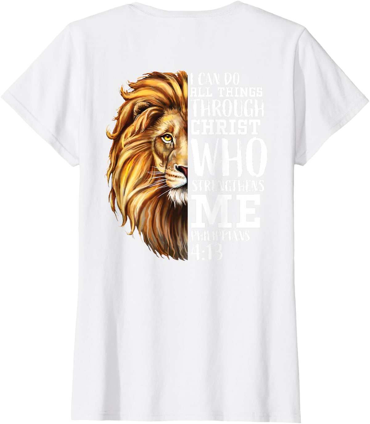 Lion Judah Christian Religious Scripture Graphic Back Print T-Shirt - White