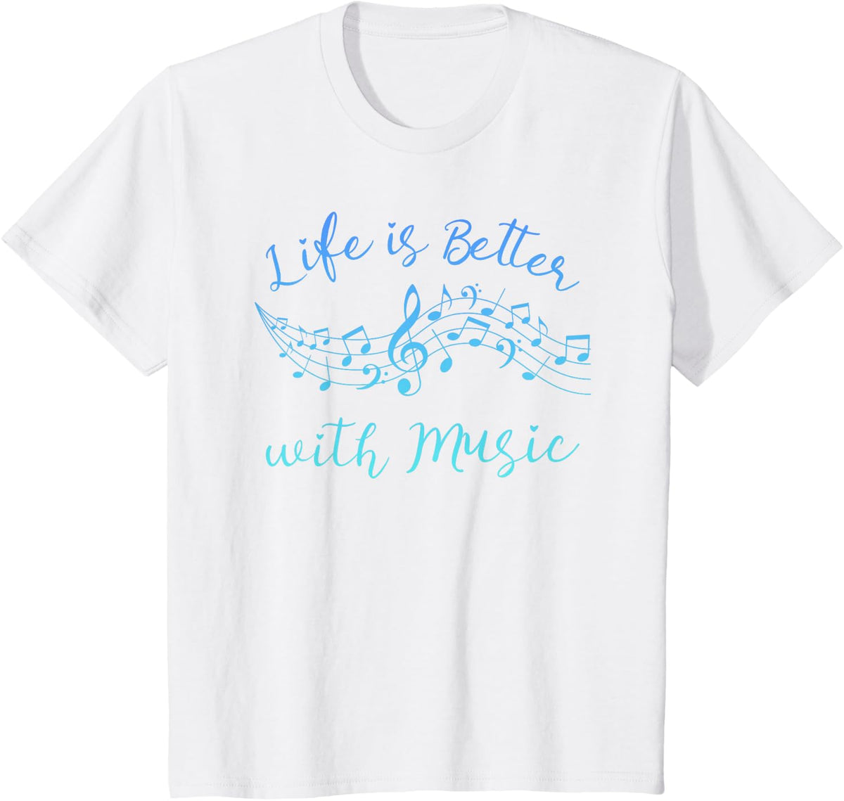 Life is Better With Music Musician Quote Clef Notes Graphic T-Shirt - White