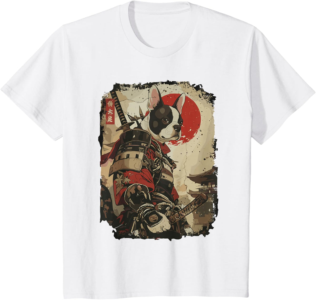 Samurai French Bulldog Dog Lover Vintage Mens Graphic T-Shirt - White
