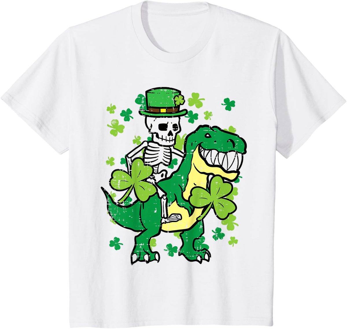 Kids St Patricks Day Skeleton On Dino Saint Paddys Toddler Boys T-Shirt - White
