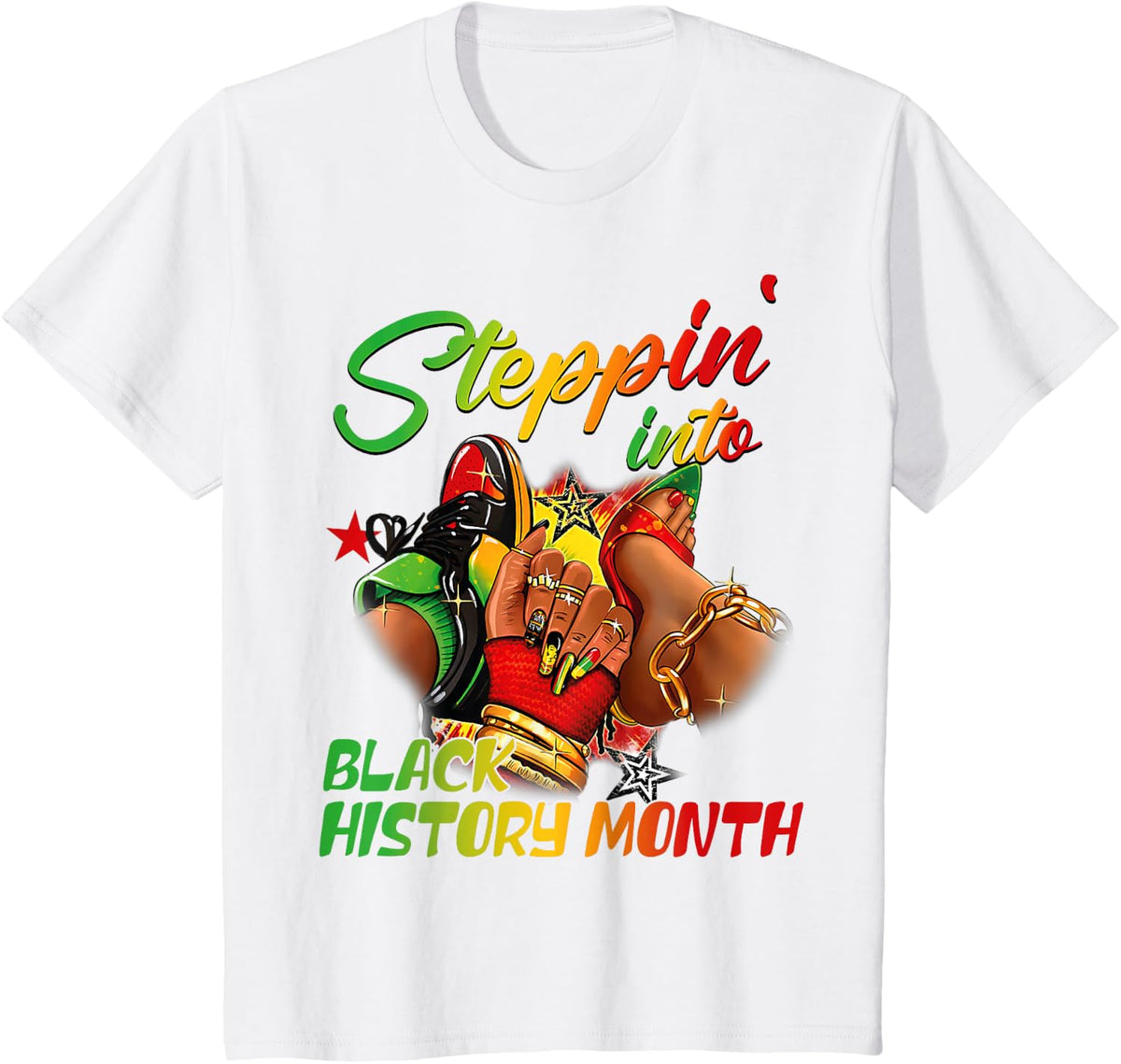 Stepping Into Black History Month Black Girls Sneakers T-Shirt Tee For Women - White