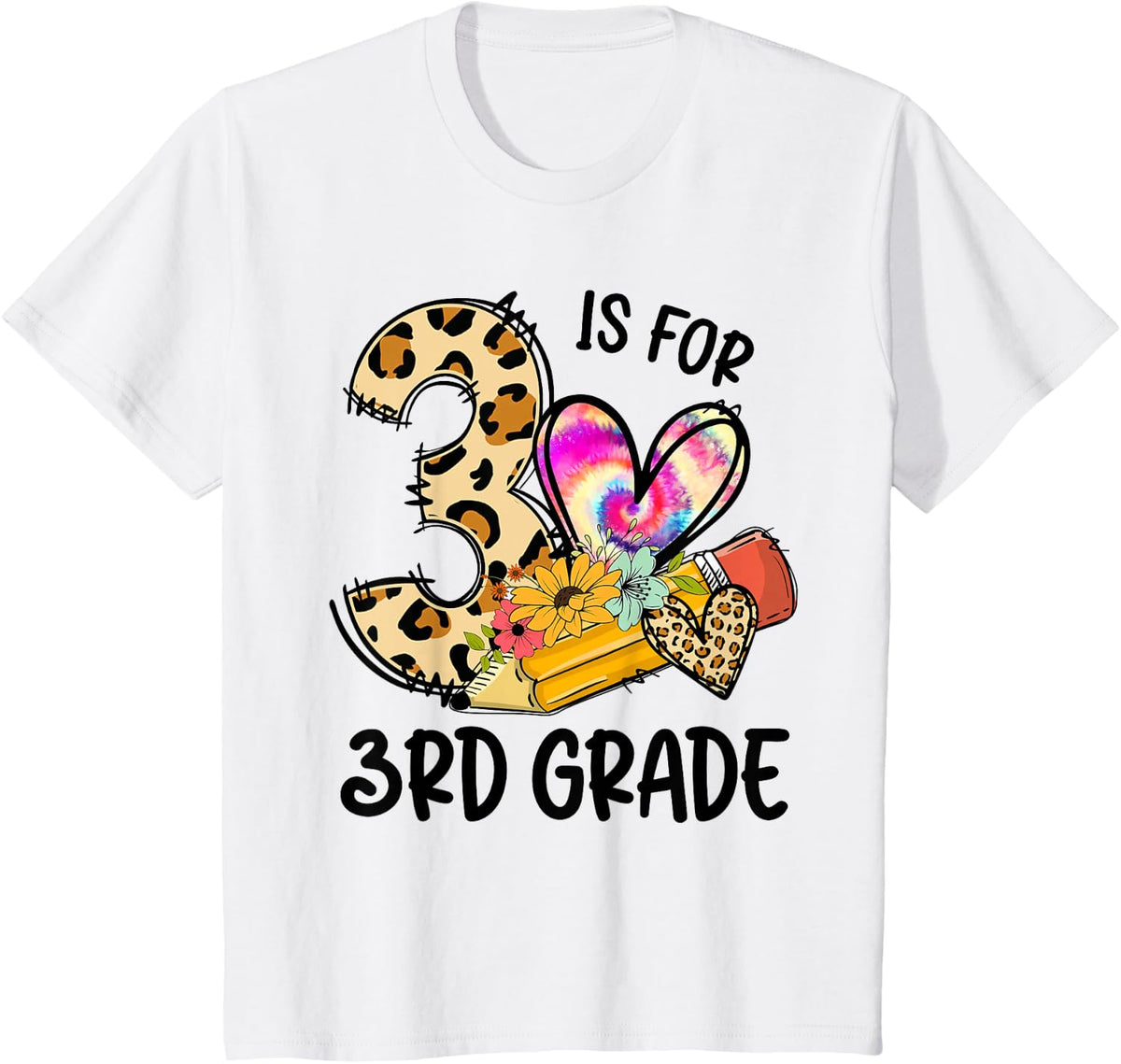 3 Is For 3rd Grade Teacher Cute Leopard Back To School T-Shirt - White