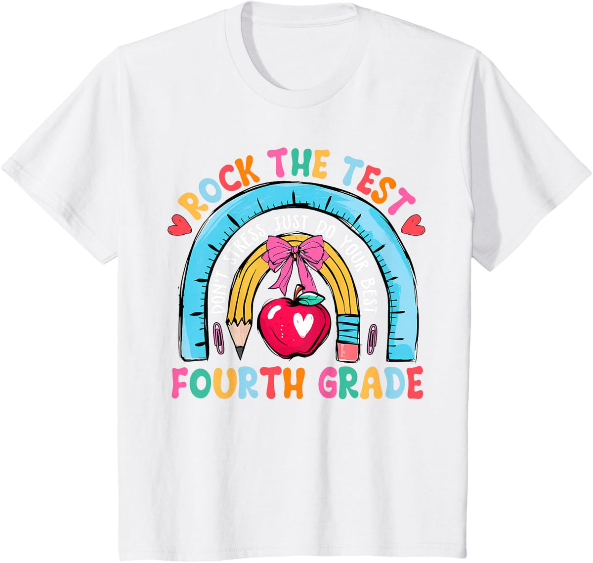 4th Grade Teacher Rock The Test Day Fourth Grade Testing Day T-Shirt - White