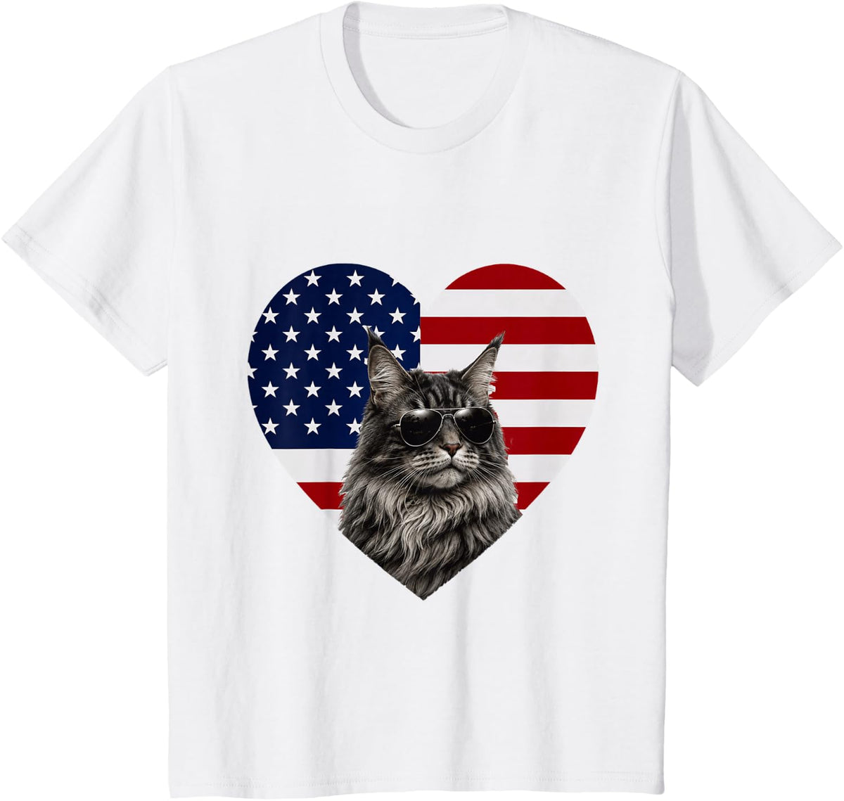 Maine Coon Cat USA Flag Heart Patriotic Maine Coon T-Shirt - White