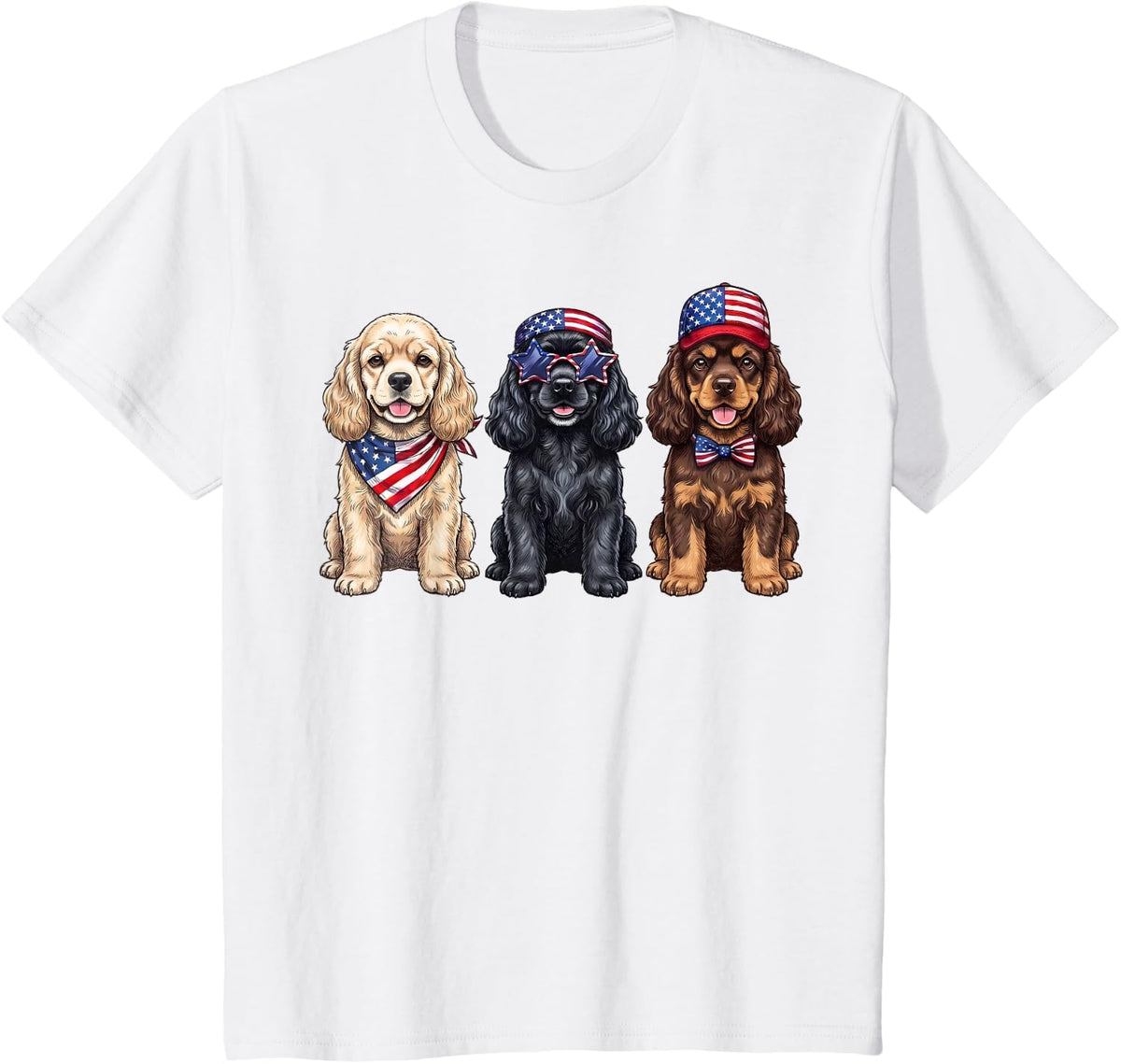 American Cocker Spaniel 4th of July US Flag Dog Patriotic T-Shirt - White