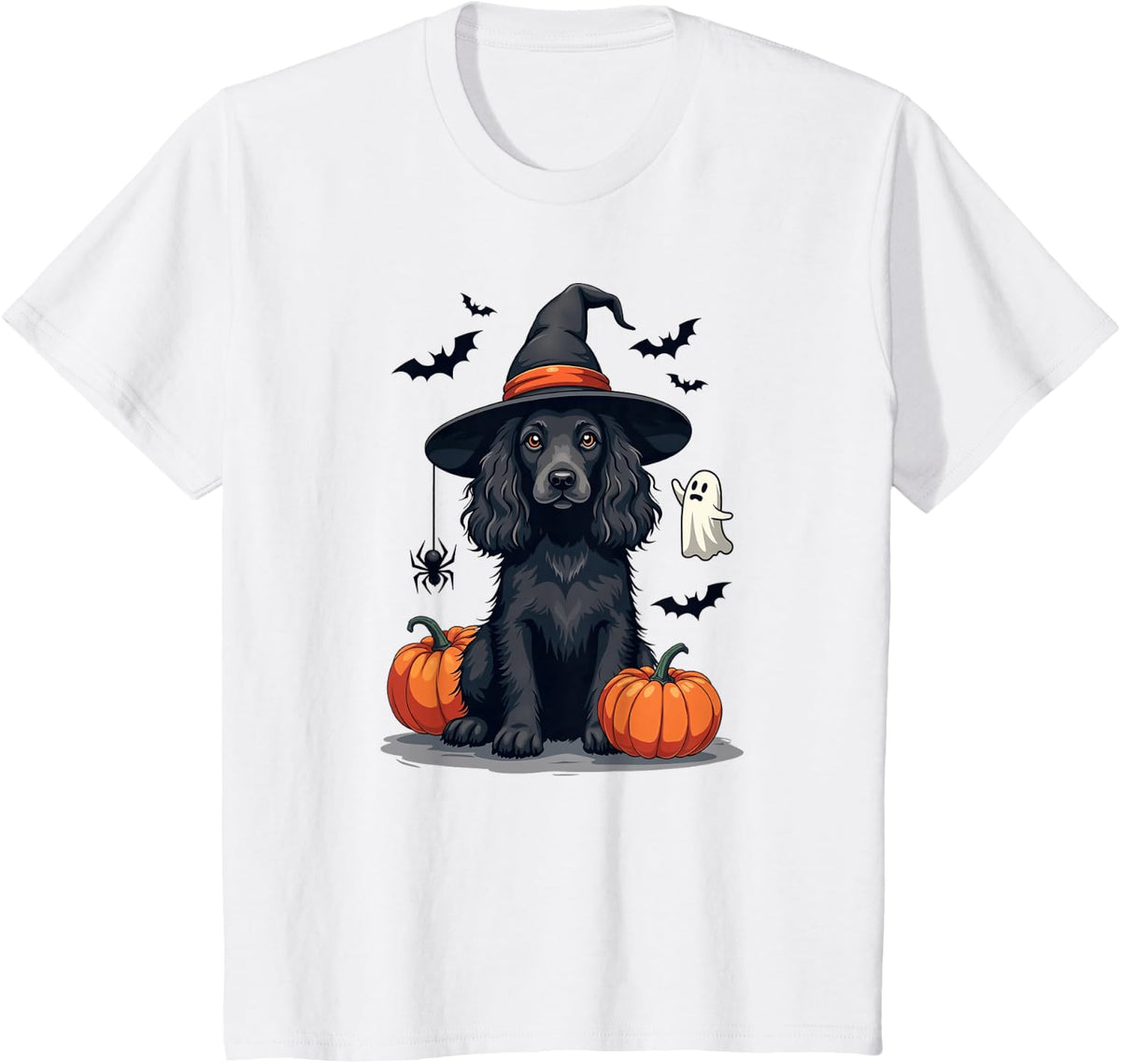 Halloween Themed Cocker Spaniel Dog, Black T-Shirt - White