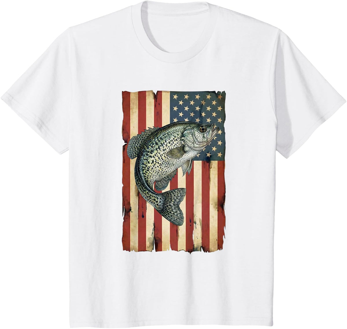 Crappie Fishing American Flag Patriotic USA Angler T-Shirt - White