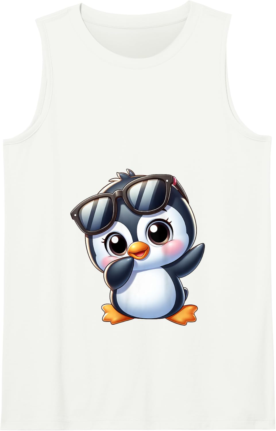 Cute Penguin with Sunglasses Kawaii Cartoon Animal Tank Top - White