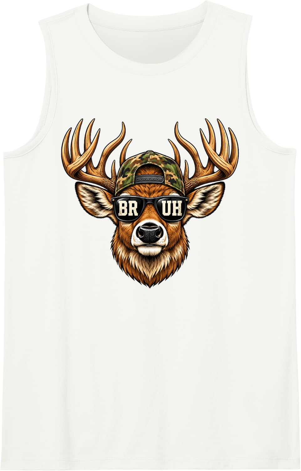 Bruh Deer Camo Hat Hunting Funny Boys Kids Men Camouflage Sleeveless Tank Top - White
