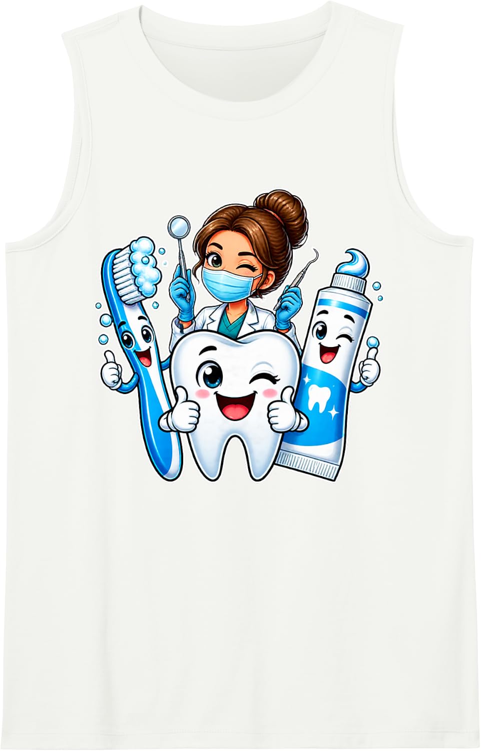 Dental Assistant Cute Tooth Dentist Toothbrush Toothpaste Sleeveless Tank Top - White