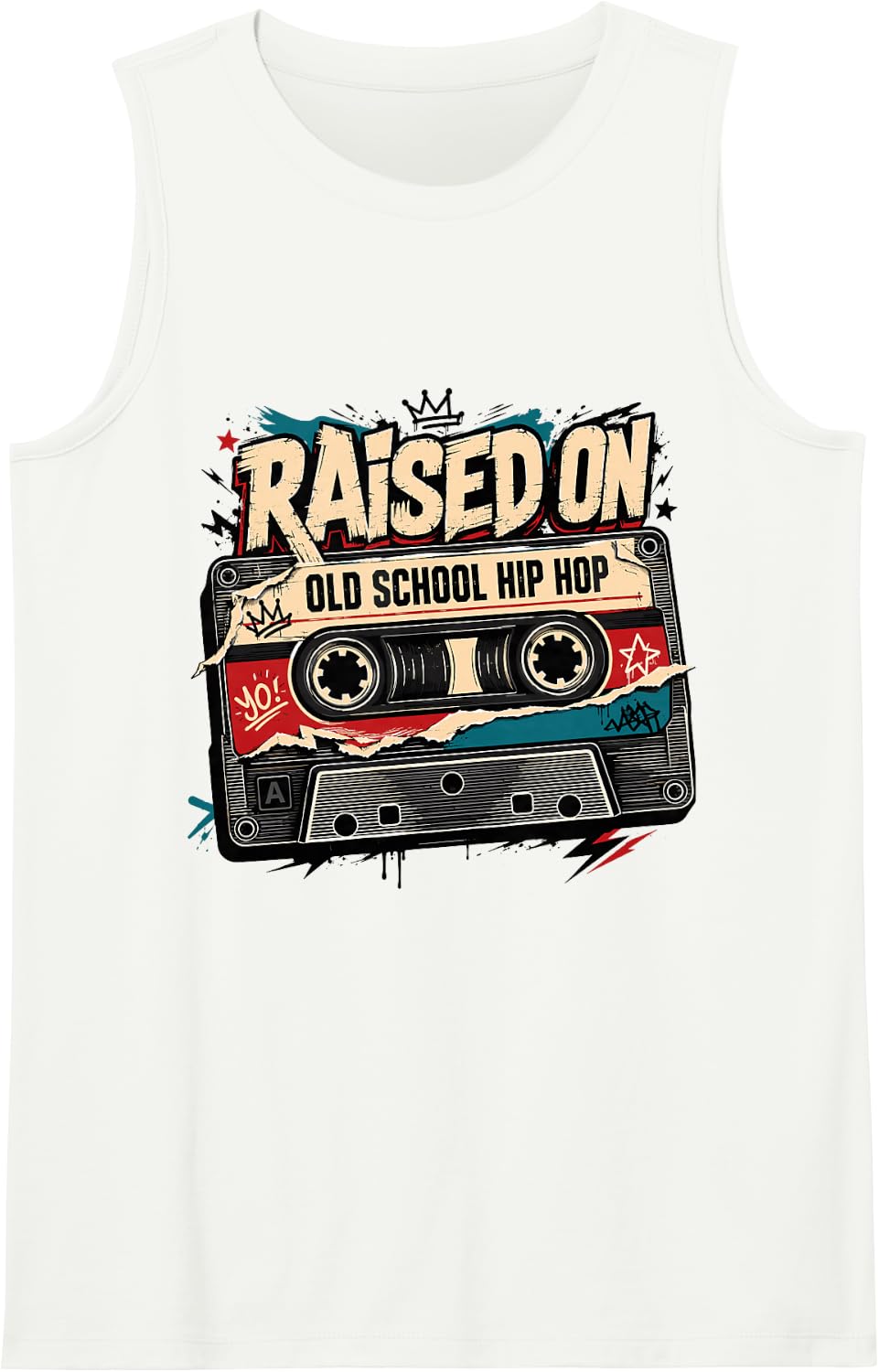 Raised on 90s Hip Hop Cassette Mixtape Millennial Music Sleeveless Tank Top - White