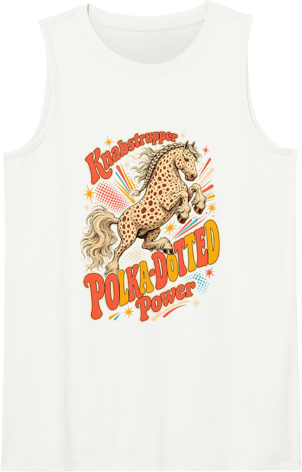 Polka-Dotted Power Retro Dressage Horse Knabstrupper Sleeveless Tank Top - White