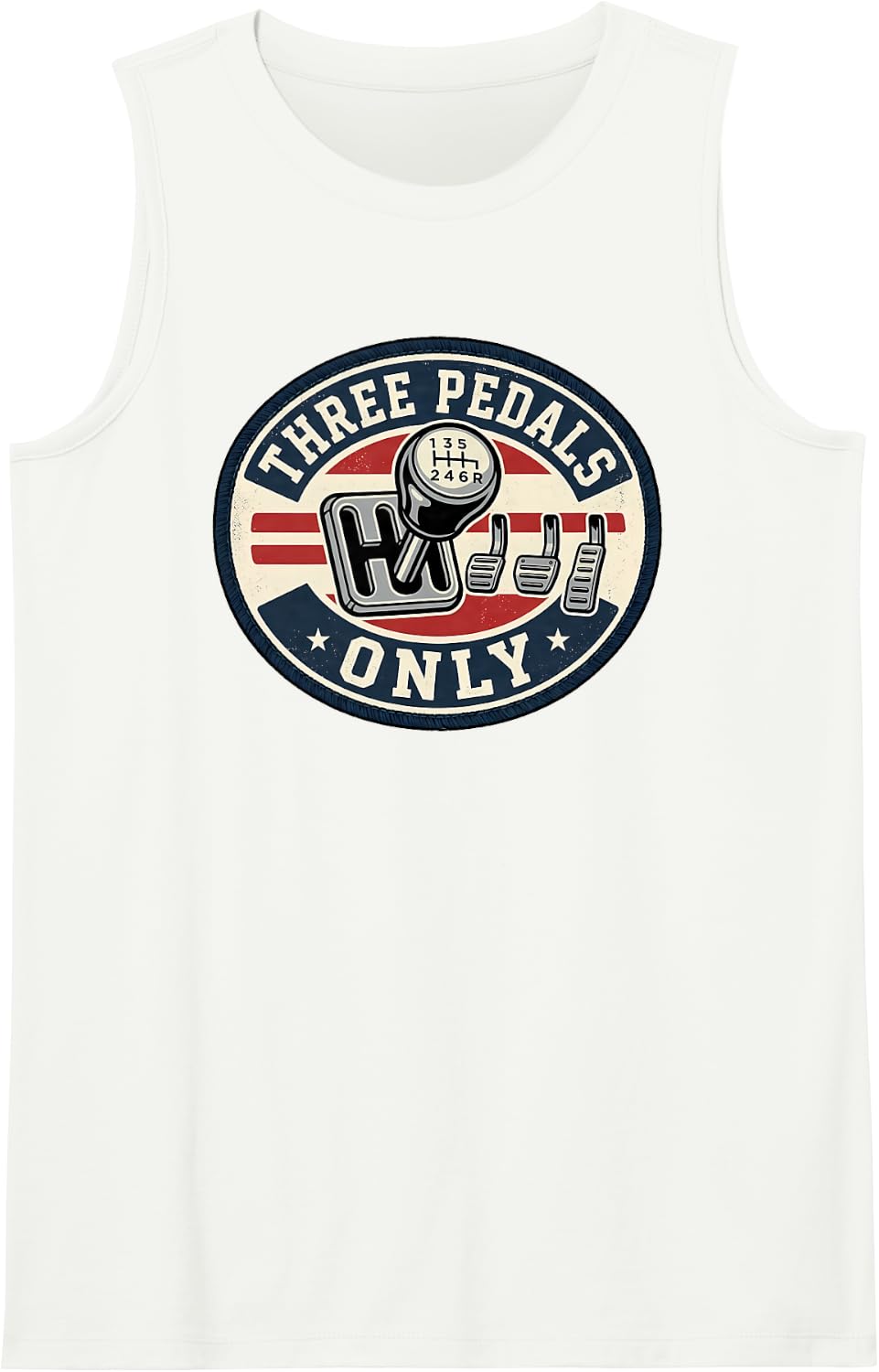 Manual Transmission Stick Shift Three Pedals Only Driver Sleeveless Tank Top - White