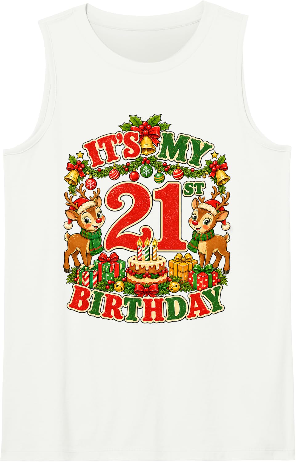 It's My 21st Birthday Christmas Reindeer 21 Years Old Party Sleeveless Tank Top - White