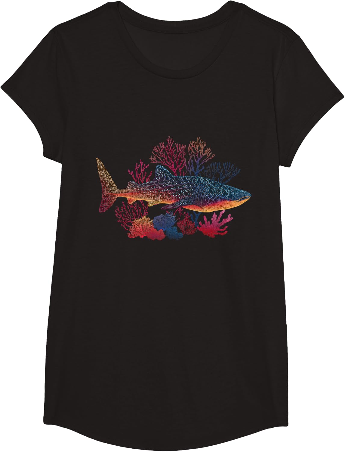 Whale Shark Coral Reef Scuba Diving Diver Ocean Animal T-Shirt - Girls Black