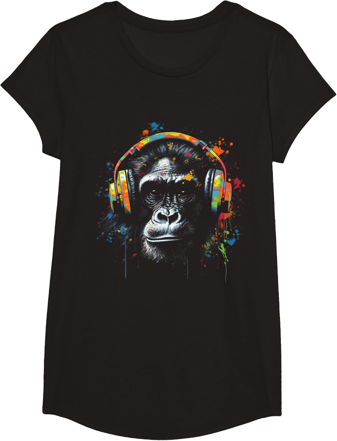 Monkey Music Colourful Musicians Animal Theme Animal Jungle T-Shirt - Girls Black