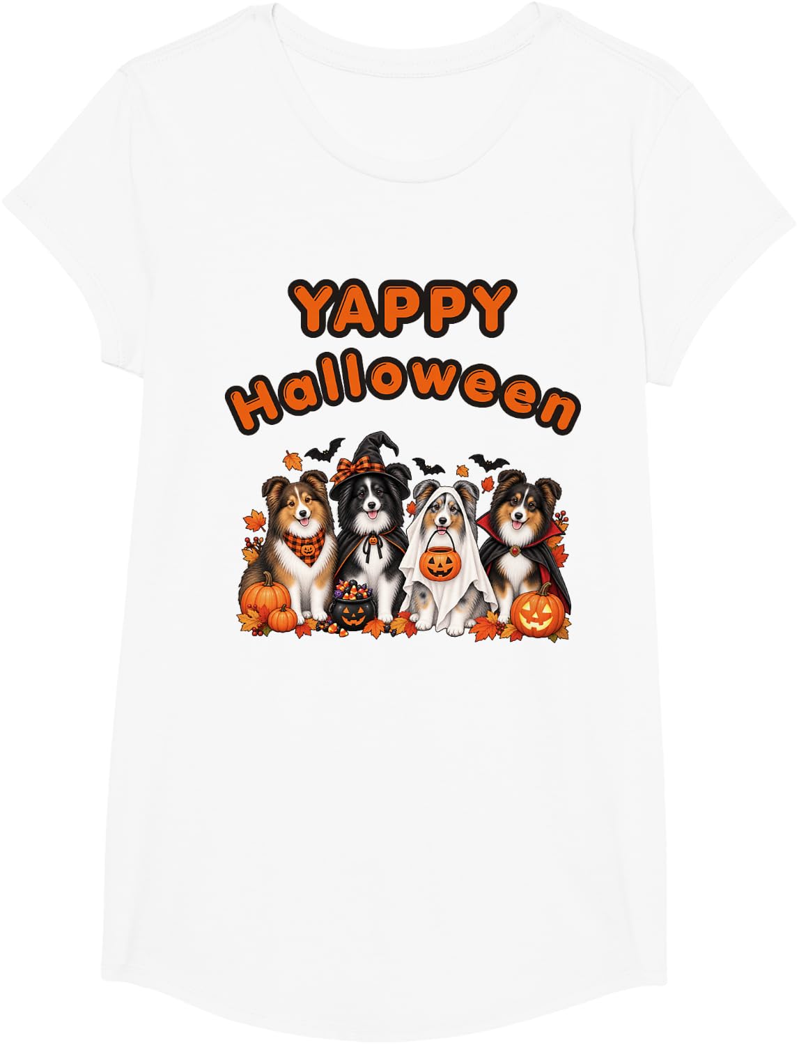 Sheltie Halloween Bi Black Tri Merle Sheltie Yappy Halloween T-Shirt - Girls White