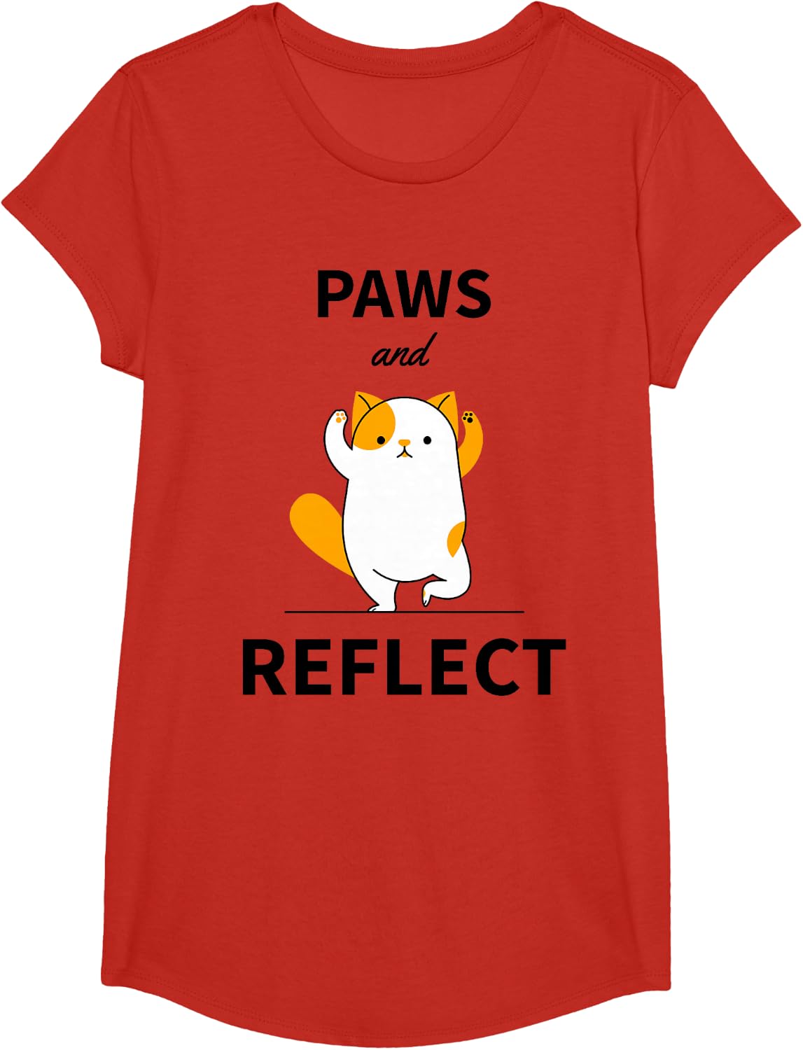 Paws and reflective yoga cat pause T-Shirt - Girls Red