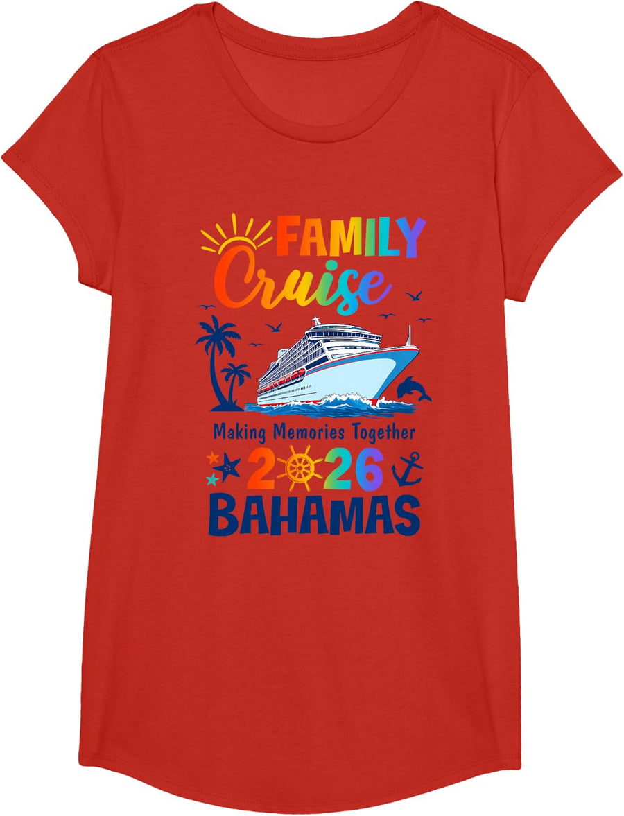 Bahamas Vacation Family Cruise 2026 Matching Group Tees T-Shirts for Women Men Kids - Girls Red
