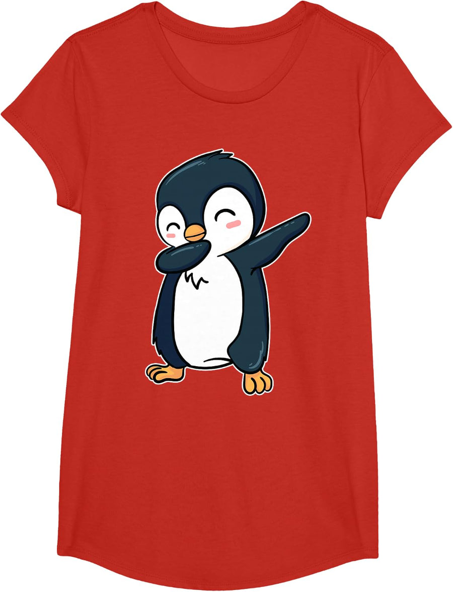 Dabbing Penguin Dab Dance Seabird Animal Lover Waterbird T-Shirt - Girls Red