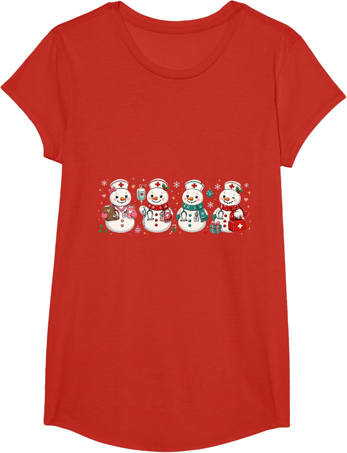 Funny Christmas Snowman Nurse Squad Holiday Nursing T-Shirt - Girls Red